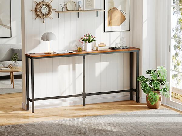 71-Inch Console Table Entryway Sofa Table with Power Outlets, Long Sofa Table for for Entryway, Hallway, Corridor, Rustic Brown