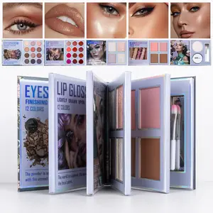 Perfect makeup palette set,makeup magic book,including eye shadow,lip gloss,powder blusher,highlight,eyebrow powder,setting powder,powder puff,makeup brush,a complete set of makeup magic book,an ideal gift for women on holiday  parties,Eyeshadow Palette