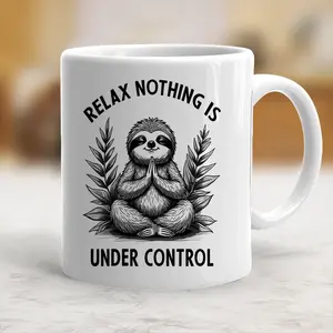 Stylish Ceramic Sloth Yoga Coffee Mug - Funny "Relax Nothing Is Under Control" Design, Reusable Drink Cup for Beverages - scs11879