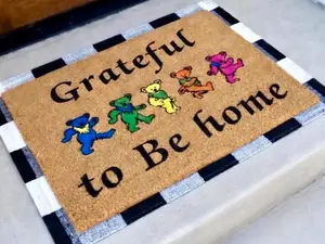 Grateful To Be Home Doormat, Grateful Dancing Bears Decor, Housewarming Welcome Doormat, Funny Doormat, Custom Doormat, Custom Mat, Rainbow