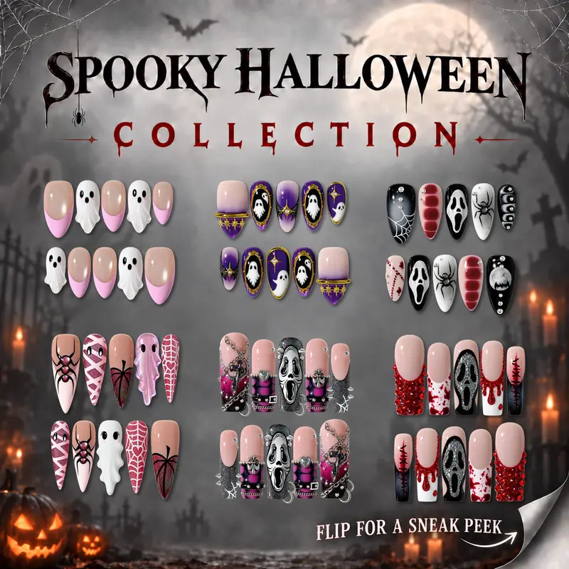 NailPhoria SPOOKY HALLOWEEN Collection - Handmade Press-On Nails | Reusable, Salon-Quality, Long-Lasting, Glossy Design