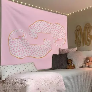 Top Choice Local Pink Preppy Cheetah Leopard Design Tapestry Wall Decoration - High-Quality Polyester Material, Various Sizes, Easy to Hang & Maintain