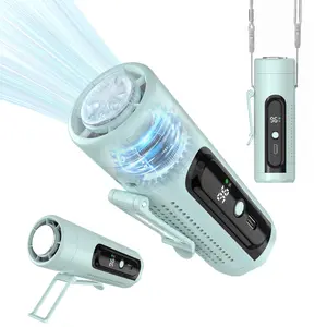 Portable Handheld Turbo Fan, 5 Speeds, USB-C Rechargeable, Up to 12H Working Time, 3-in-1 Mini Fan with Semiconductor Cooling & LED Light for Outdoor Travel Beach Foldable Plastic