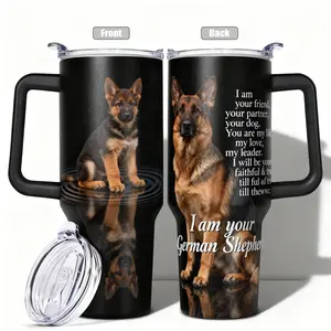 1pc, 40oz/30oz/20oz/14oz Stainless Steel Cup German Shepherd Puppy Double Wall Vacuum Insulated Cup, Leakproof Lid & Carry Handle Travel Mug Insulated Tumbler for Outdoor Camping Hiking, Gift for Dad, Mom, Broth