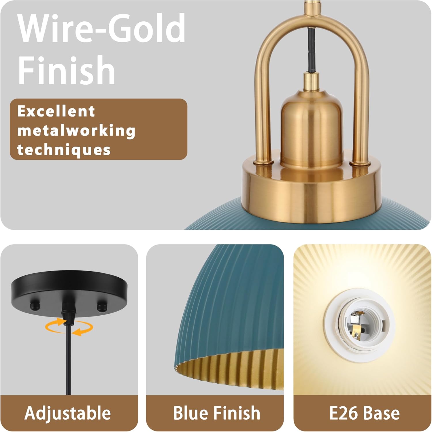 Pendant Lights Kitchen Island, Black Metal Farmhouse Pendant Light Fixtures, 11.8" Industrial Modern Hanging Pendant Lights for Kitchen Island Dining Room Bedroom Cafe Bar (Blue, 1 Pack)