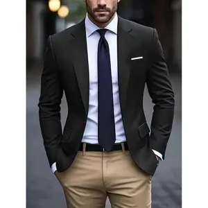 Men'S Slim-Fit Solid Color Blazer - V-Neck Long Sleeve Jacket with Chest Pocket, Regular Fit for Spring/Summer/Fall, Casual & Formal Wear, Non-Stretch Fabric homecoming suit Slim 2-Button Men's Suit costumes men the Ugly Christmas stage athletic Menswear