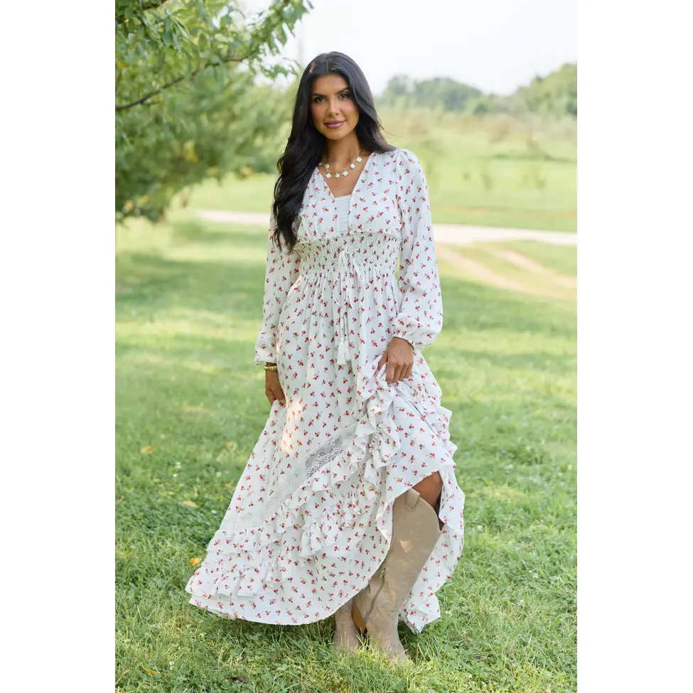 Lucky To Have You White Floral Maxi Dress