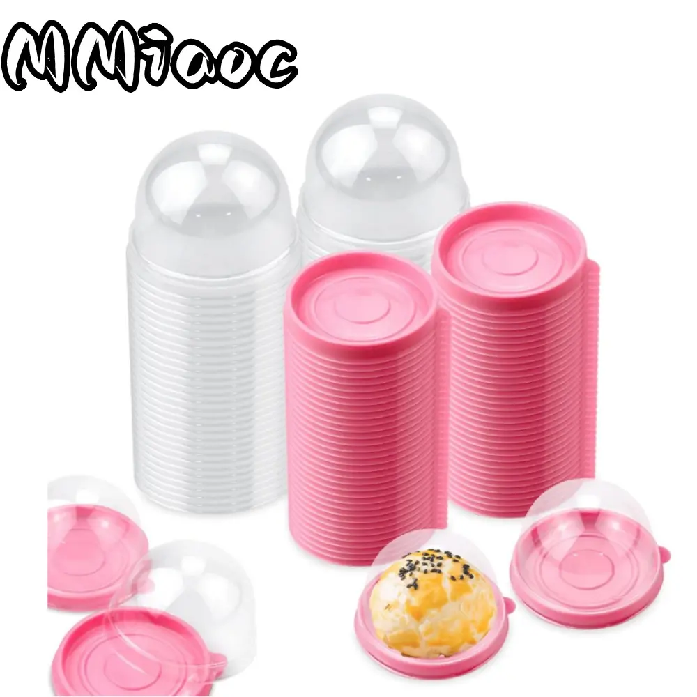 100 Set Pink Round Disposable Dessert Flip-Top Packaging Box | Clear Plastic Cake Box with Dome Lids for Cupcake, Muffin, Mooncake, Dessert, Cheese Pastry, Candies, and Chocolates,summerwins Baking Supplies Kit Bakeware
