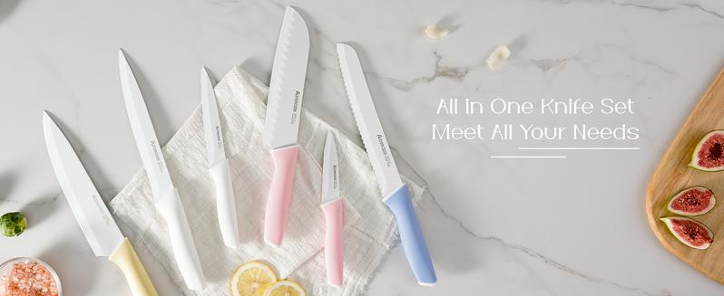 Astercook 14-Piece Professional Kitchen Knife Set – High Carbon Stainless Steel Chef, Bread, Santoku & Steak Knives with Hardwood Block, Ideal Valentine’s Day Gift Pink Wooden