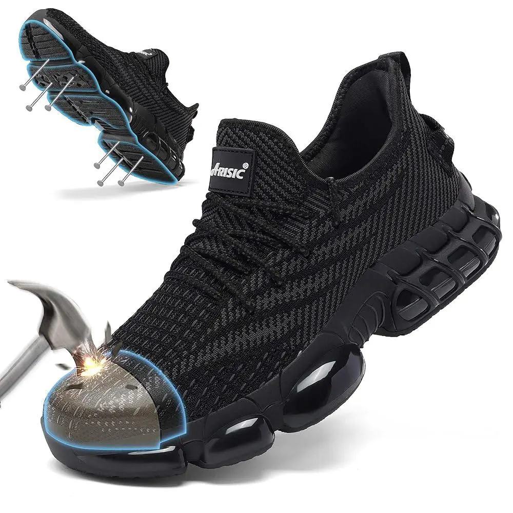 Steel Toe Cap Hiking Safety Shoes for Men & Women, Lightweight Outdoor Sports Work Boots, Puncture Resistant Non-Slip Sneakers with Memory Foam Insoles