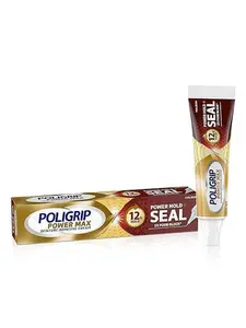 Poligrip Power Max Power Hold plus Seal Denture Adhesive Cream, Denture Cream for Secure Hold and Food Seal, Flavor Free - 2.2 oz
