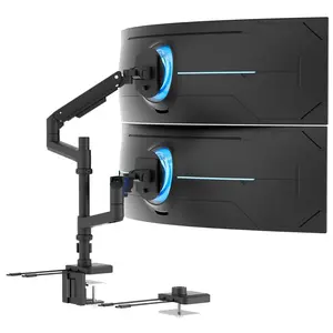 Mount-It! Heavy-Duty Vertical Dual Monitor Mount, Stacked Monitor Stand for 2 Screens up to 49" Ultrawide, Full Motion Gas Spring Arms with Height-Adjustable Pole, Each Arm Holds up to 44 lbs, VESA Mount
