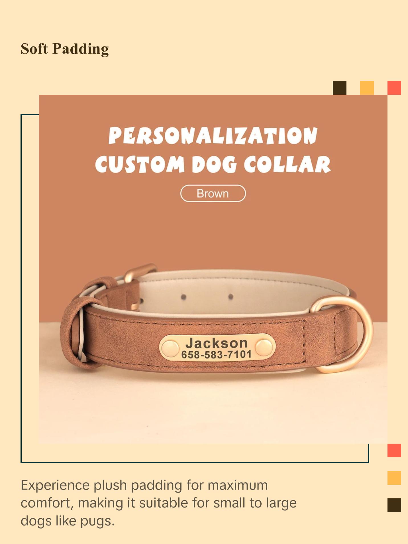 New Soft Padded Personalized PU Leather Dog Collar with Free Engraved ID Tag for Small, Medium and Large Dogs - Ideal for Pugs a New Soft Padded Personalized PU Leather Dog Collar with Free Engraved ID Tag for Small, Medium and Large Dogs - Ideal for Pugs a