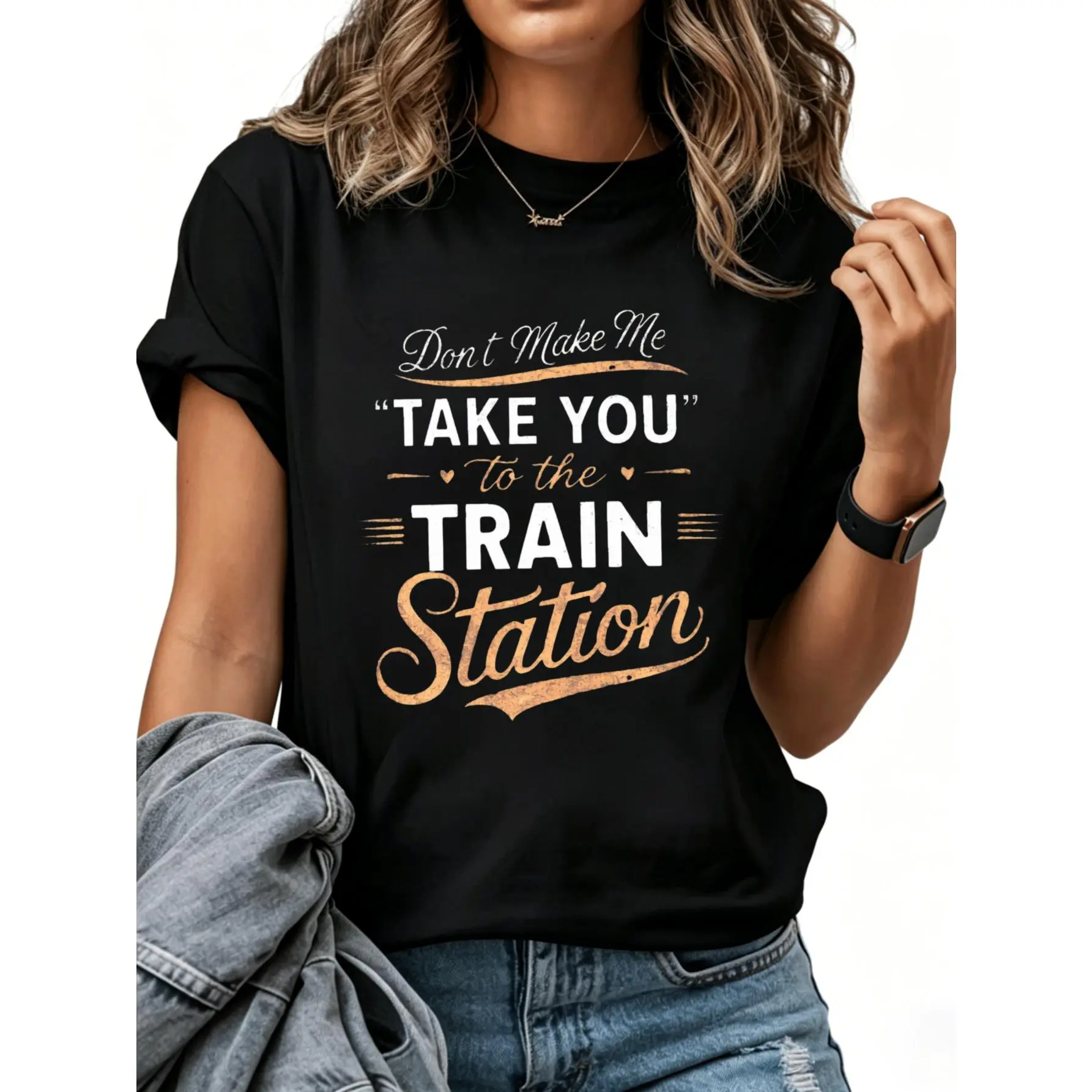 100% Cotton Train Station Graphic Print Short Sleeve T-Shirt