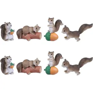 8Pcs Miniature Squirrel Figurines Tiny Animal Figures for Fairy Garden Pot Office Desk Bookshelf and Bedside Decoration