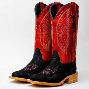 Black Rough-Out Boots - Square Toe