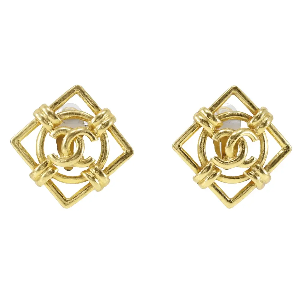 Pre-owned CHANEL Stainless Small Leather Goods Gold Plated Earrings