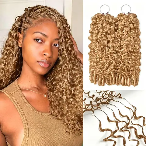 100% Human Honey Blonde #27 Burmese Curly Pre-Separated Bulk Crochet Braid Hair Extensions for Miracle Knots, Feather Crochet Braiding, No