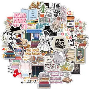 Cartoon Bookish Pattern Sticker, 50pcs/set Waterproof Self Adhesive Decor Paper, Decor Sticker for Gift Greeting Card Water Bottle Laptop Phone
