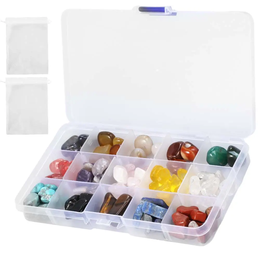 15 Assorted Tumbled Polished Healing Crystal Pebbles Bulk - Natural Chakra Gemstones (Rose Quartz, Amethyst, Tiger Eye, Obsidian) for Reiki Meditation, Beginners - Home Improvement Building Supplies Wallpaper & Wall Trim Accent, Holiday Gift