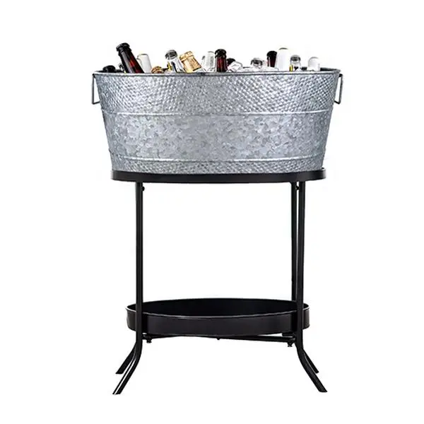 Aspen Beverage Tub with Stand Galvanized 28-inch | BREKX Decorative Steel Ice Bucket Gift for Wedding