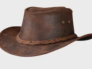 Men and Women Brown Genuine Leather Western Outback Cowboy Hat