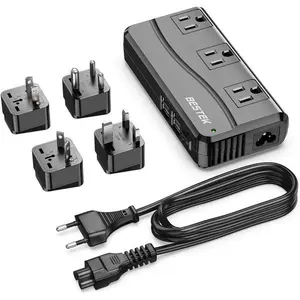 BESTEK Universal Travel Adapter 100-220V to 110V Voltage Converter 250W with 6A 4-Port USB Charging 3 AC Sockets and EU/UK/AU/US/India Worldwide Plug Adapter (Black)