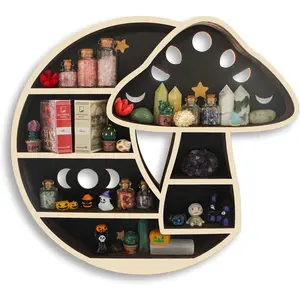 Cute Mushroom Decor, Wooden Mushroom Floating Shelves for Wall, Moon Shelf Wall Decor  Rock  Stone Display Shelf, Trinket Knick Knack Shelf, Mushroom Gifts for Mushroom Lovers