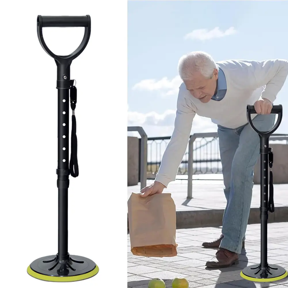 Portable Standing Assist Aid for Elderly Adults with Mobility Challenges, Sturdy Aluminum Alloy Ergonomic Tool, 7 Adjustable Heights, Non-Slip Secure Base, Travel Size for Living Rooms & Bedside Areas, Detachable Strap
