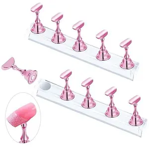 2 Sets Pink Magnetic Nail Stand for Press On Nails – Fake Nail Display Holder for Nail Art Practice, Acrylic Nail Painting Kit, Salon Accessories & Nail Decor