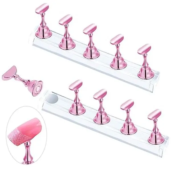 2 Sets Pink Magnetic Nail Stand for Press On Nails – Fake Nail Display Holder for Nail Art Practice, Acrylic Nail Painting Kit, Salon Accessories & Nail Decor