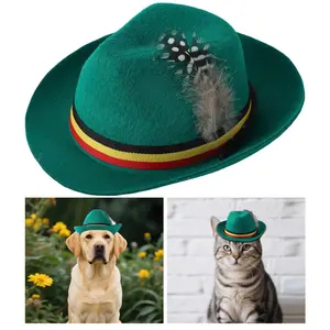 Garvee Felt Bavarian Oktoberfest Pet Costumes German Oktoberfes Dog Hat Cat Hat Adjustable Cosplay Cap Puppy Pets Hats for Halloween Photoshoots Holiday Party Decoration Dark Green Small