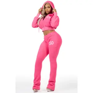 Krystiana Hot Pink Sherpa Zip Up Stacked Track Set