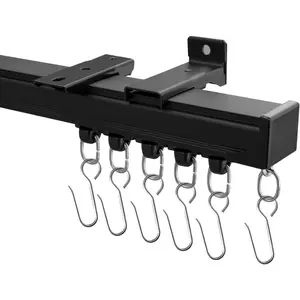 Ceiling Curtain Tracks,Curtain Track Wall Mount,Track Curtains Rod Ceilings Mount Heavy Duty Ceiling Tracks for Curtains Room Divider Rod with Hooks,Black 3-9ft