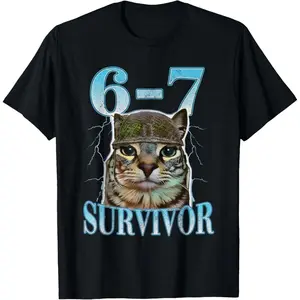 Funny Saying 67 Cats Tummy Ache Survivor Cat Meme T-Shirt