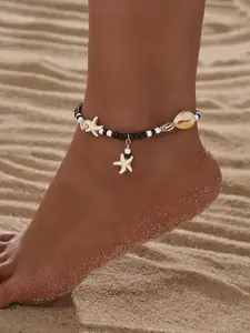 Boho Style Shell & Starfish Design Beaded Adjustable Anklet, Fashionable Foot Jewelry for Women & Girls, Casual Accessories for Party, Daily Clothing Decor, Trendy Jewelry
