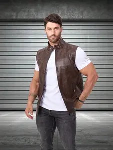 Men's Outdoor Motorcycle Vest PU Leather Jacket, Sleeveless Racing Jacket for Spring and Summer, Sportswear for Active Lifestyle Aesthetic