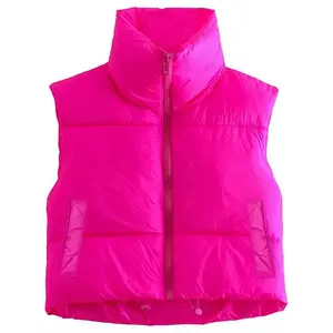 Women's short autumn and winter sports vest jacket with pockets, warm short vest, sleeveless stand-up collar double-sided lightweight down vest��Back To School Outfits coat warm vest puffer vest