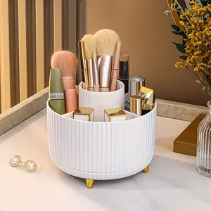 1pc Premium Rotating Cosmetic Storage Box - Compact Makeup Haven with Effortless Access - Durable Plastic Brush & Skin Care Organizer for Desktop, Stylishly Store Your Beauty Collection