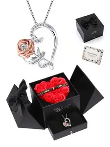 Gift for Mom, Heart Rose Zircon Necklace with Preserved Flower Box, Mother's Day Gift, Husband to Wife, All Seasons