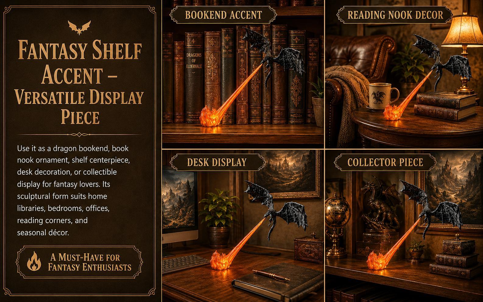 Dragon Flame Book Nook With Light 3D Printed Fire Breathing Dragon dragon-flame-book-nook-with-light-3d-printed-fire-breathing-dragon