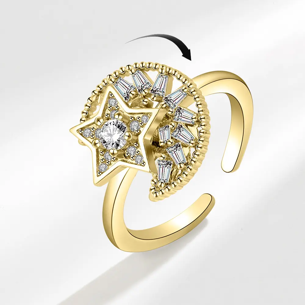 Star and Moon Rotating Ring Relieve Anxiety Design Accessory Gift for Men and Women