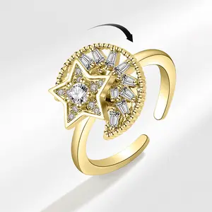Moon and Star Rotatable Ring – Adjustable Anxiety Relief Accessory for Men & Women