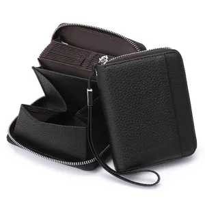 RFID Blocking Credit Card Wallet, Large Capacity Leather Organizer with 24 Card Slots, 2 Cash Compartments, Wrist Strap