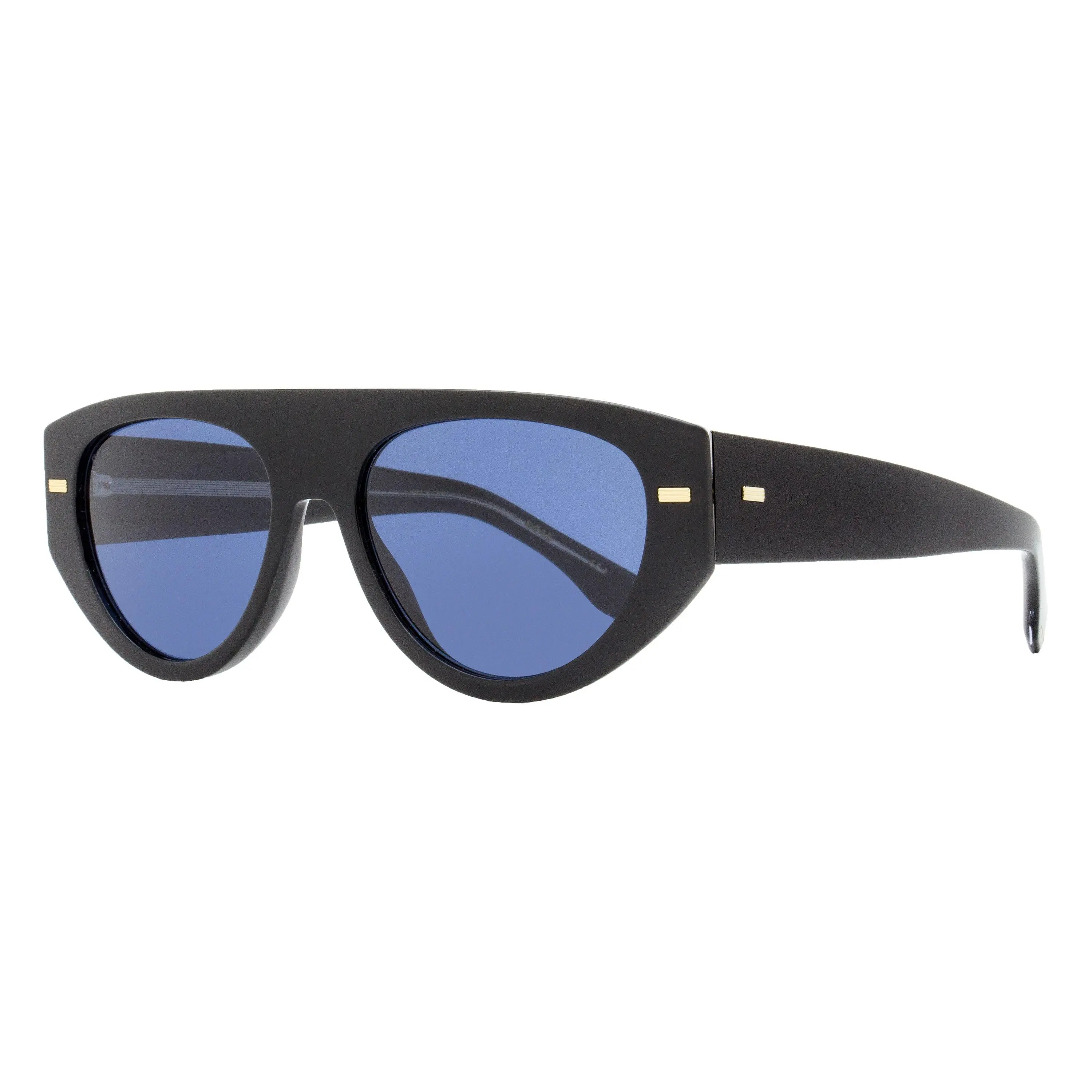 HUGO BOSS Men's 1443/S Black Rectangular Sunglasses, Flat Top Acetate Frame with 100% UV Protection, Black Men's Sunglasses, Uv Protected, Aesthetic Men's Sunglasses