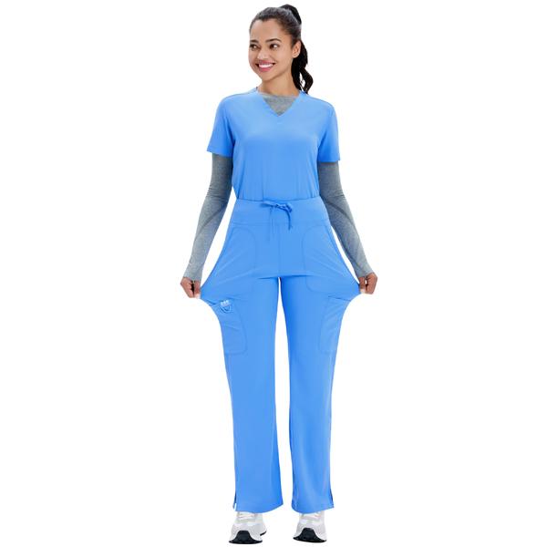 Yoga Scrub Pants for Women - 4-Way Stretch Work Pants with 5 Pockets (1 Cargo), Mid Rise Flared Fit for Nurses & Healthcare Professionals