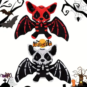 Halloween Skeleton Bat Plush Toy with Orange Wings - Soft Huggable Stuffed Animal, Red/White/Black, Perfect for Halloween Decor & Creative Gifts, Halloween Decorations, Gothic Theme