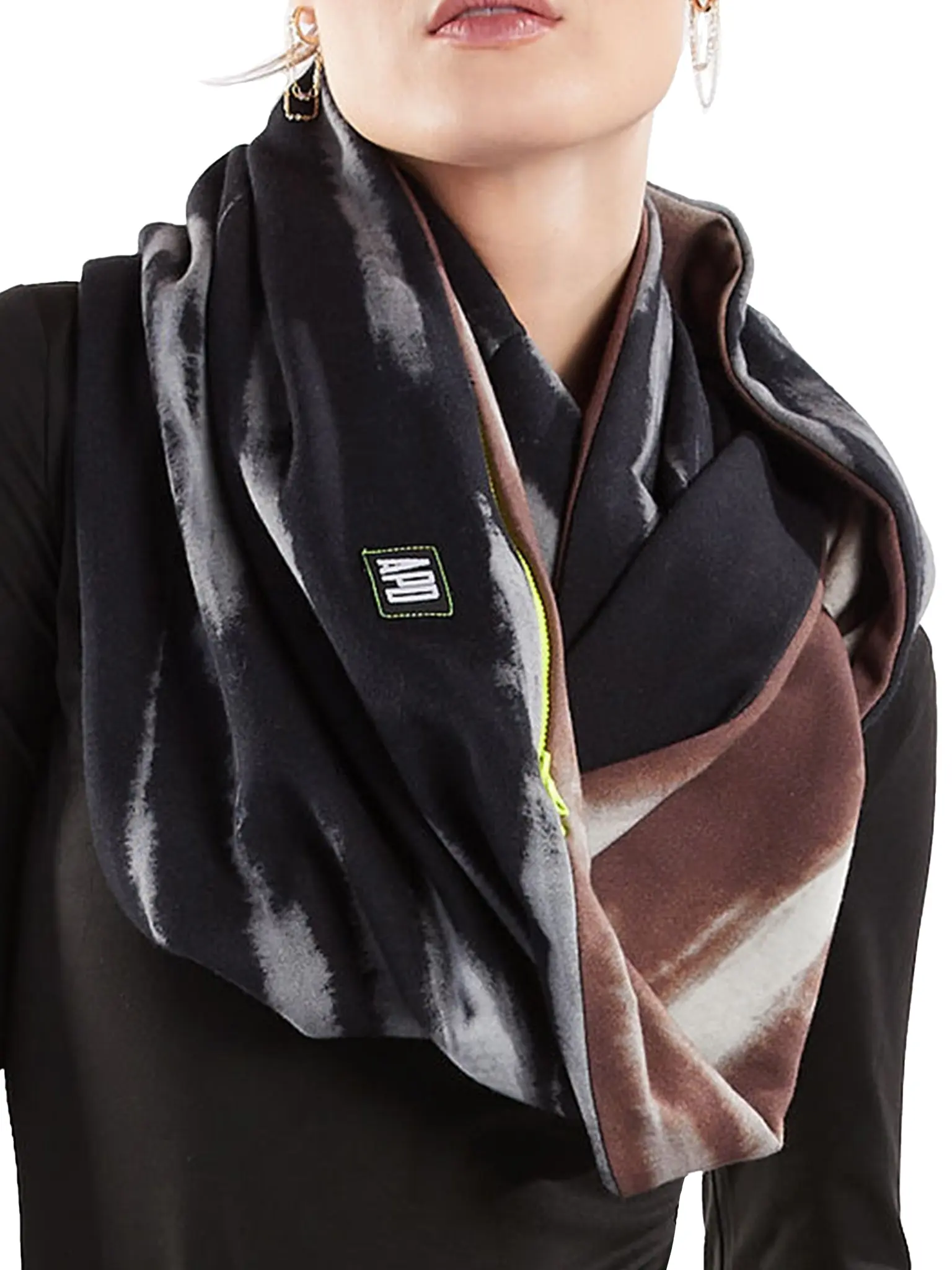 Reversible Pocket Infinity Scarf in Black and Brown Cotton Terry