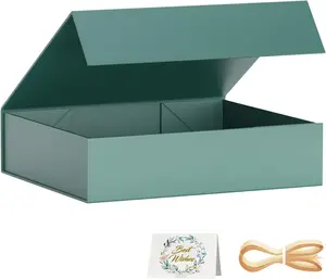 Gift Boxes with Lids, 11.5x7.8x3 In Forest Green Gift Box for Presents Magnetic Closure for T-Shirts, Gloves, Scarves, Books, Baby Clothes, Robes Clothing Gift Wrap, Contains Card, Ribbon