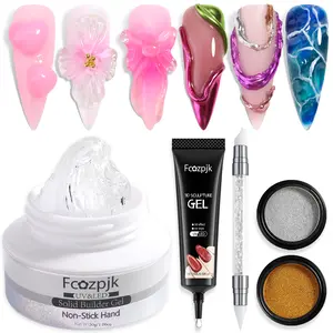 Fcozpjk 30g Solid Builder Gel For Nails and 15g Liner Gel Polish Clear Non-sticky Hard Gel for Nail with Silicone Carving Pen 3D Sculpting Gel Building Gel Nail Extension Gel Nail Salon Supplies